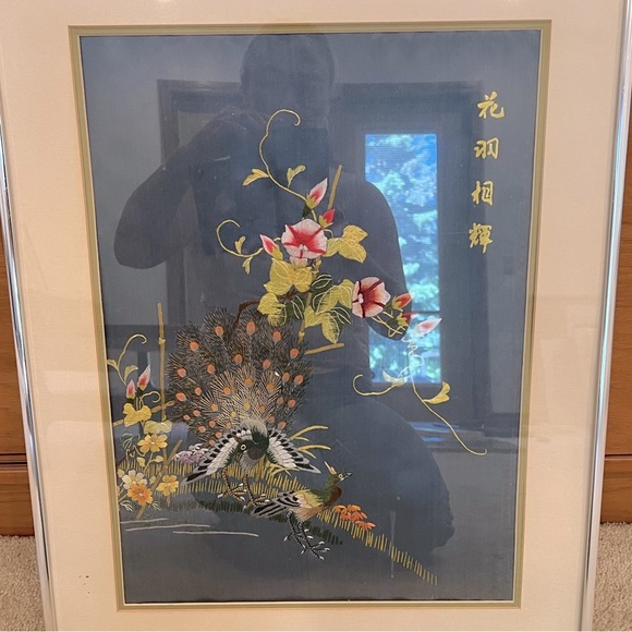 Vintage MidCentury Embroidery Silk Forbidden Stitches Birds on Tree Wall Hanging - Picture 3 of 13